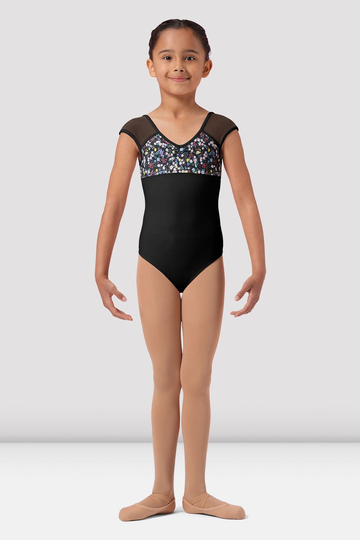 Mirella Girls Scoop Neckline  Colorful Floral Cap Sleeve Leotard M1555C