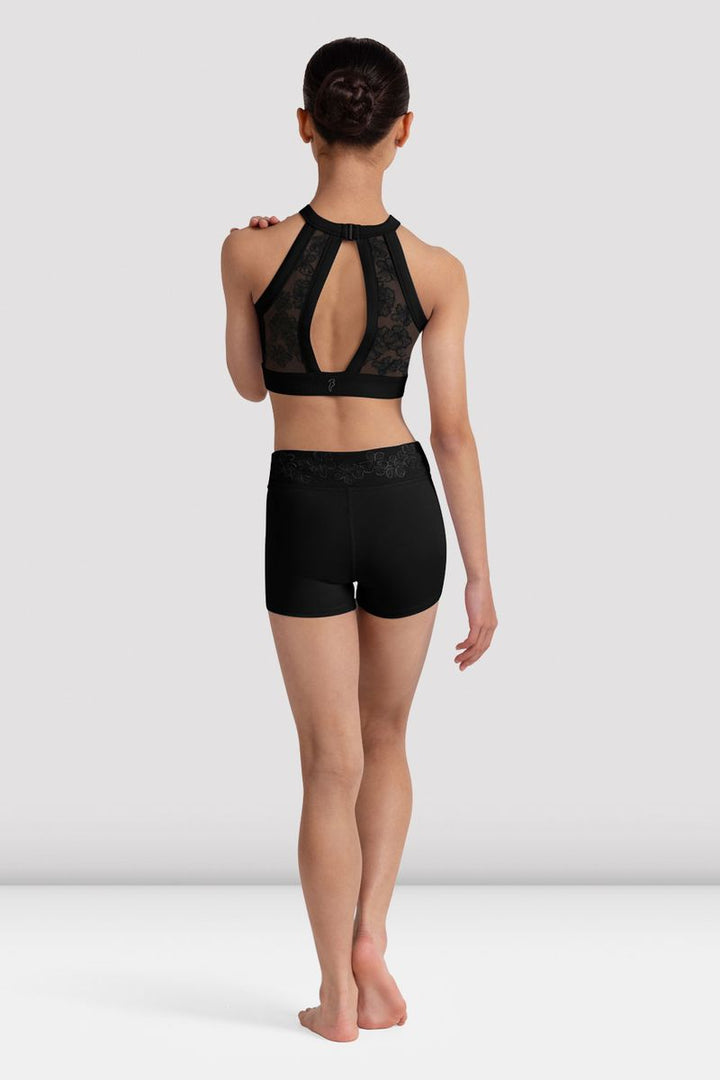 Bloch Girls' High-Waisted Dance Shorts with Floral Embroidery CR90003