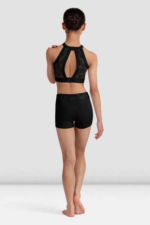 Bloch Girls' High-Waisted Dance Shorts with Floral Embroidery CR90003